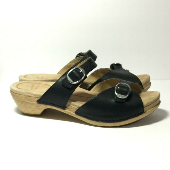 Dansko Sophie Black Leather Slide Slip On Sandal Adjustable Buckle 40 / 9.5-10 - Picture 4 of 8